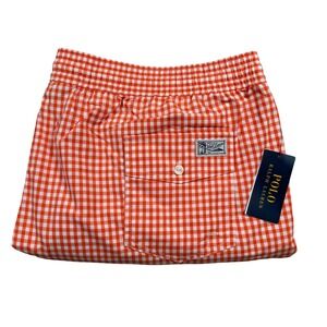 NEW Polo Ralph Lauren Swim Trunks Men 4XB Orange Gingham Check Drawstring